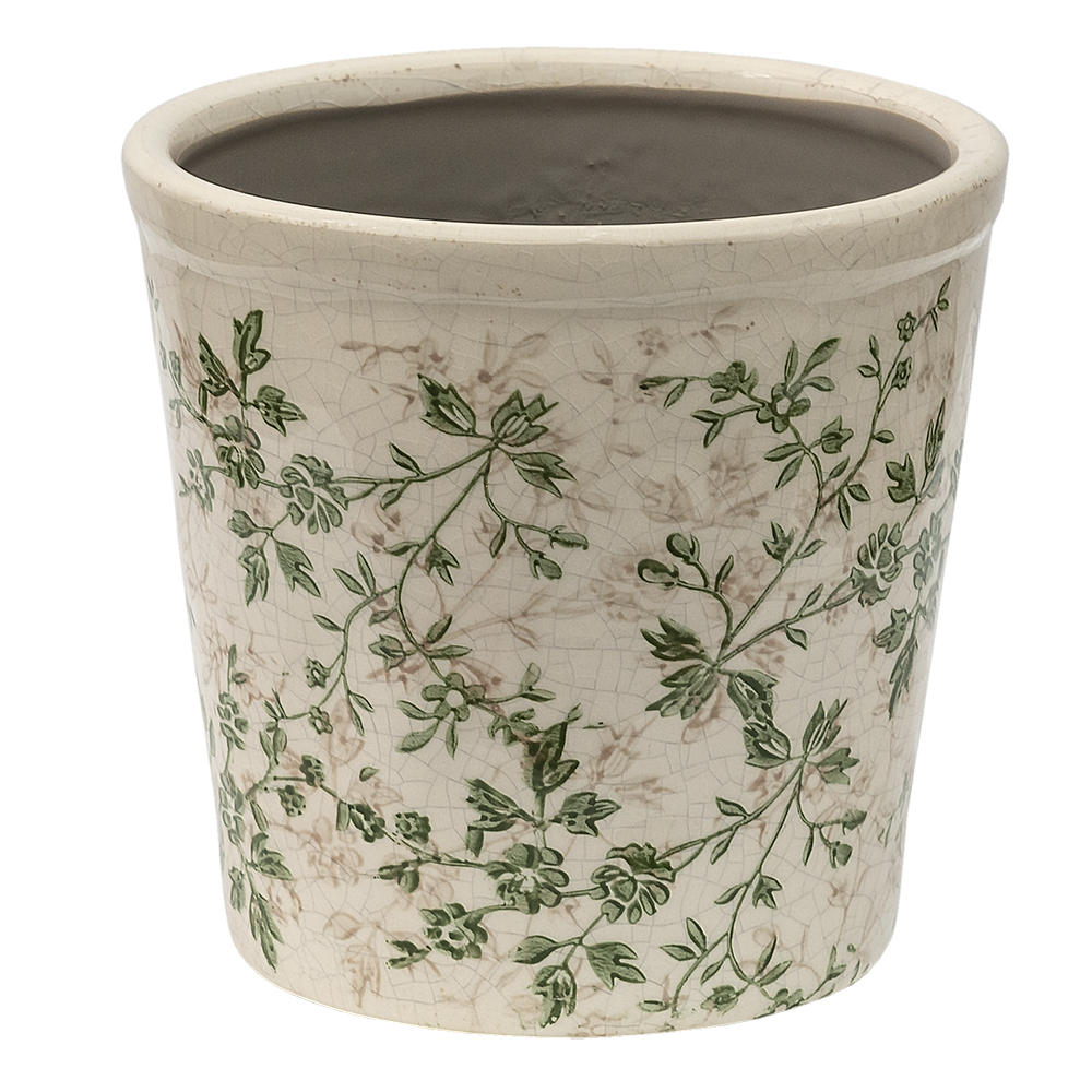 [6CE1457L] Vaso Porta Pianta Verde Beige Ø 16x16 cm