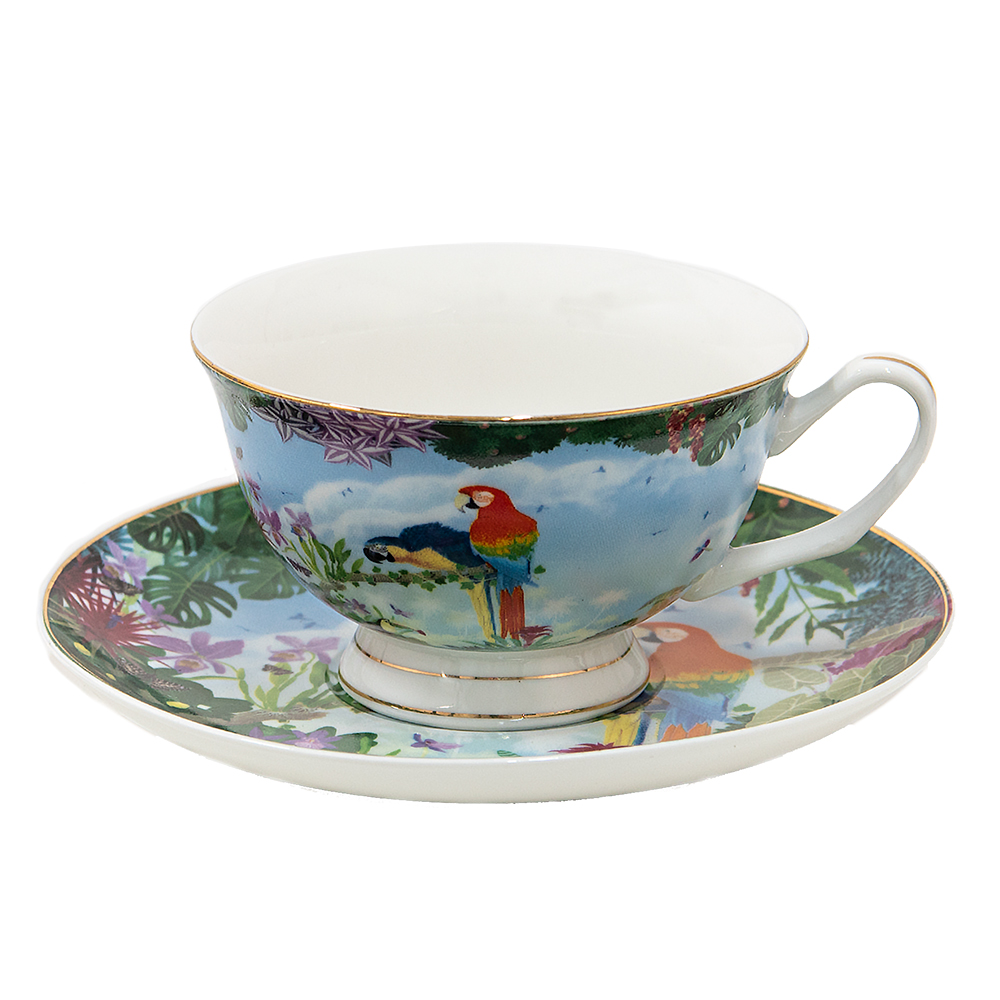 [6CE1475] Kaffeetasse mit Unterteller Grün 12x10x6 cm / Ø 15x2 cm / 200 ml