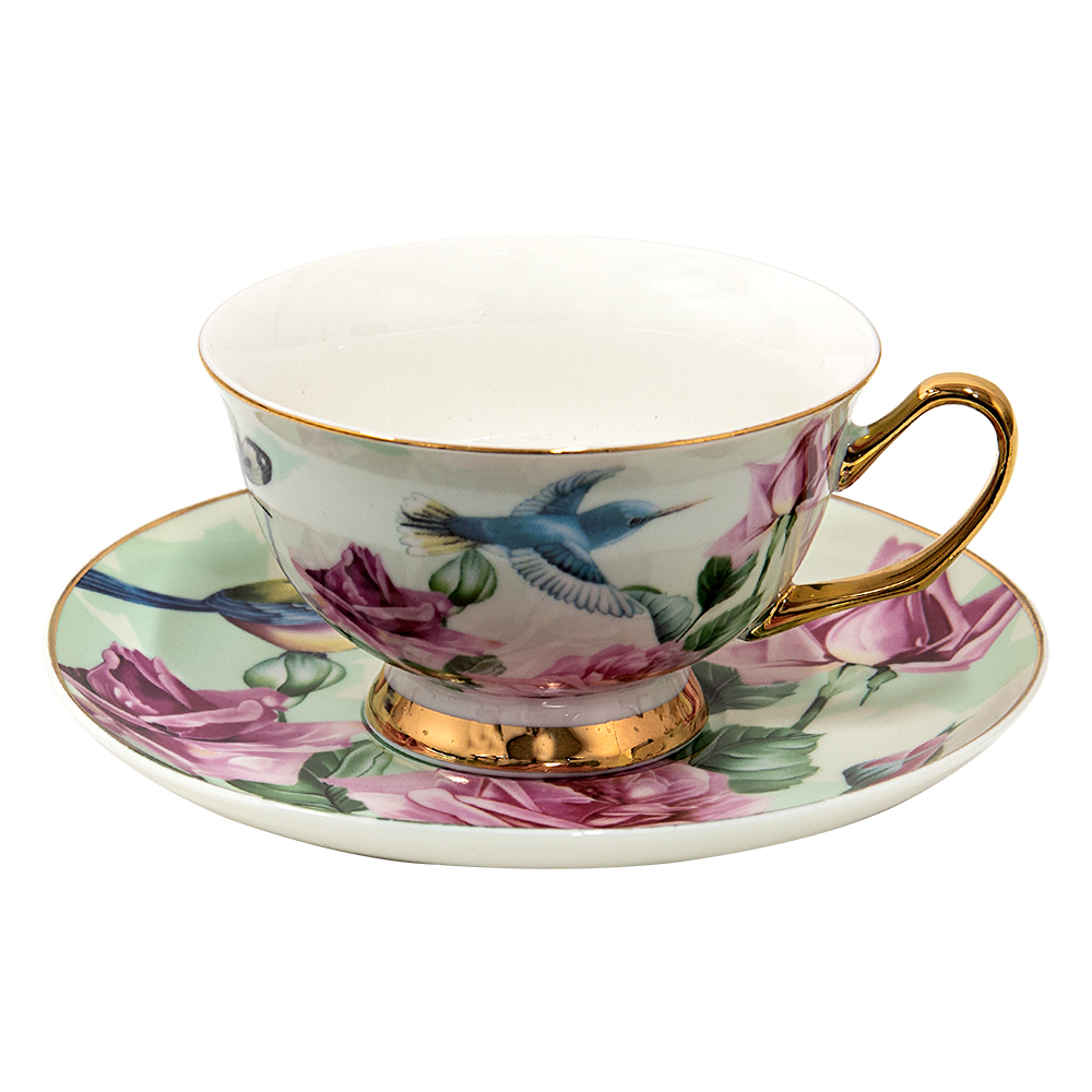[6CE1479] Cup and Saucer Green 12x10x6 cm / Ø 15x2 cm / 200 ml