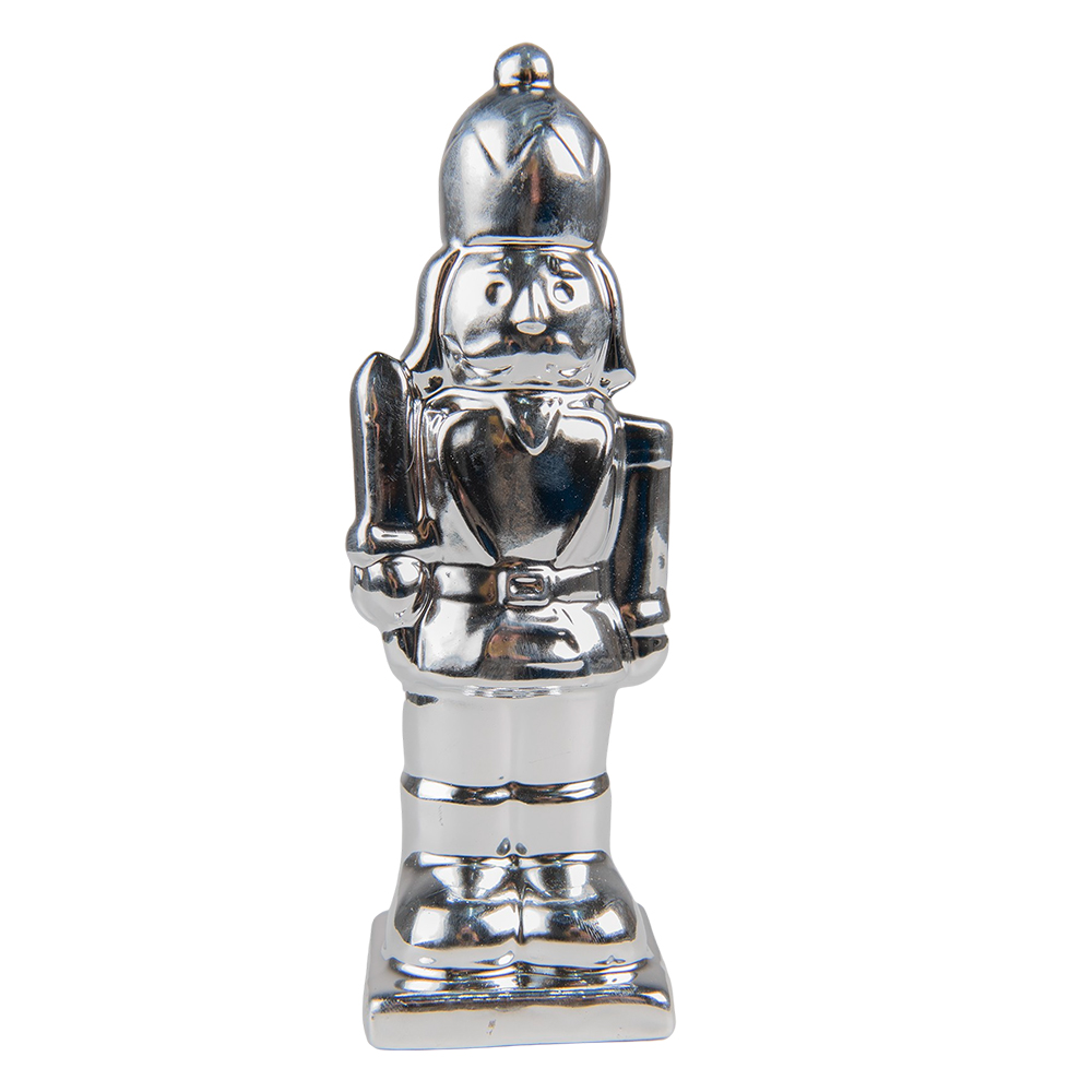 [6CE1491ZI] Decoration nutcracker Silver 6x6x20 cm