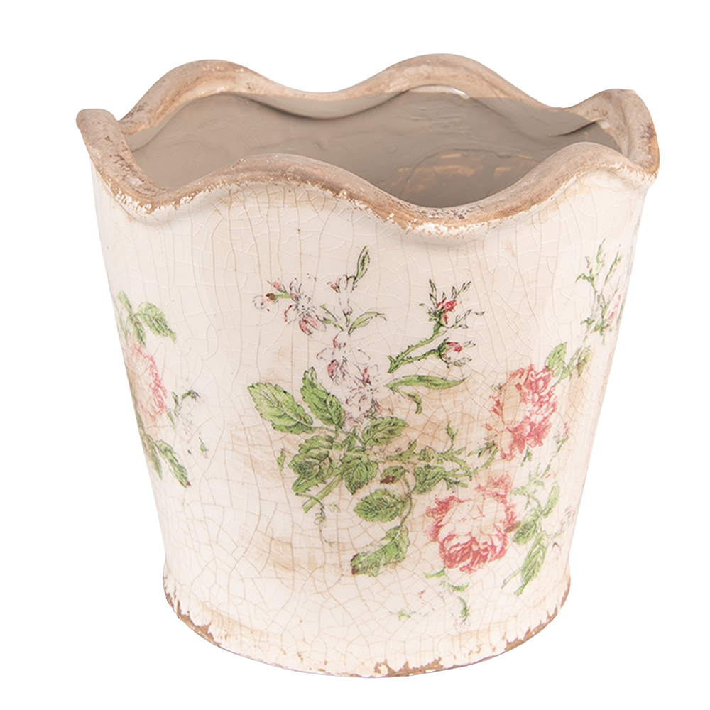 [6CE1537L] Vaso Porta Pianta Rosa, Beige Ø 18x17 cm
