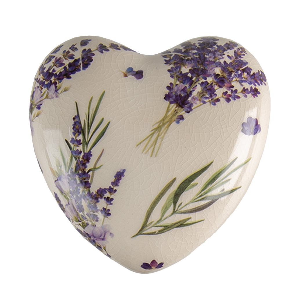 [6CE1554L] Decorazione Cuore Viola Beige 11x11x4 cm