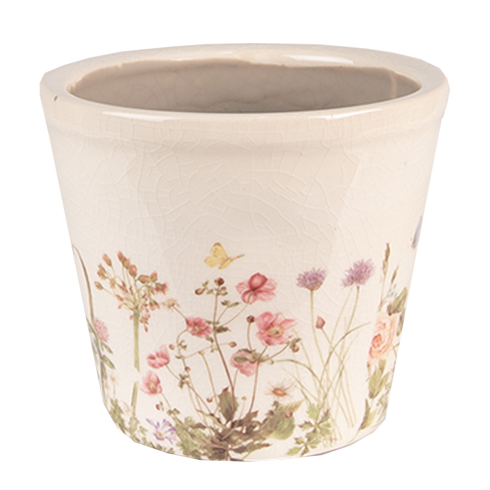 [6CE1555S] Vaso Porta Pianta Rosa, Beige Ø 12x10 cm