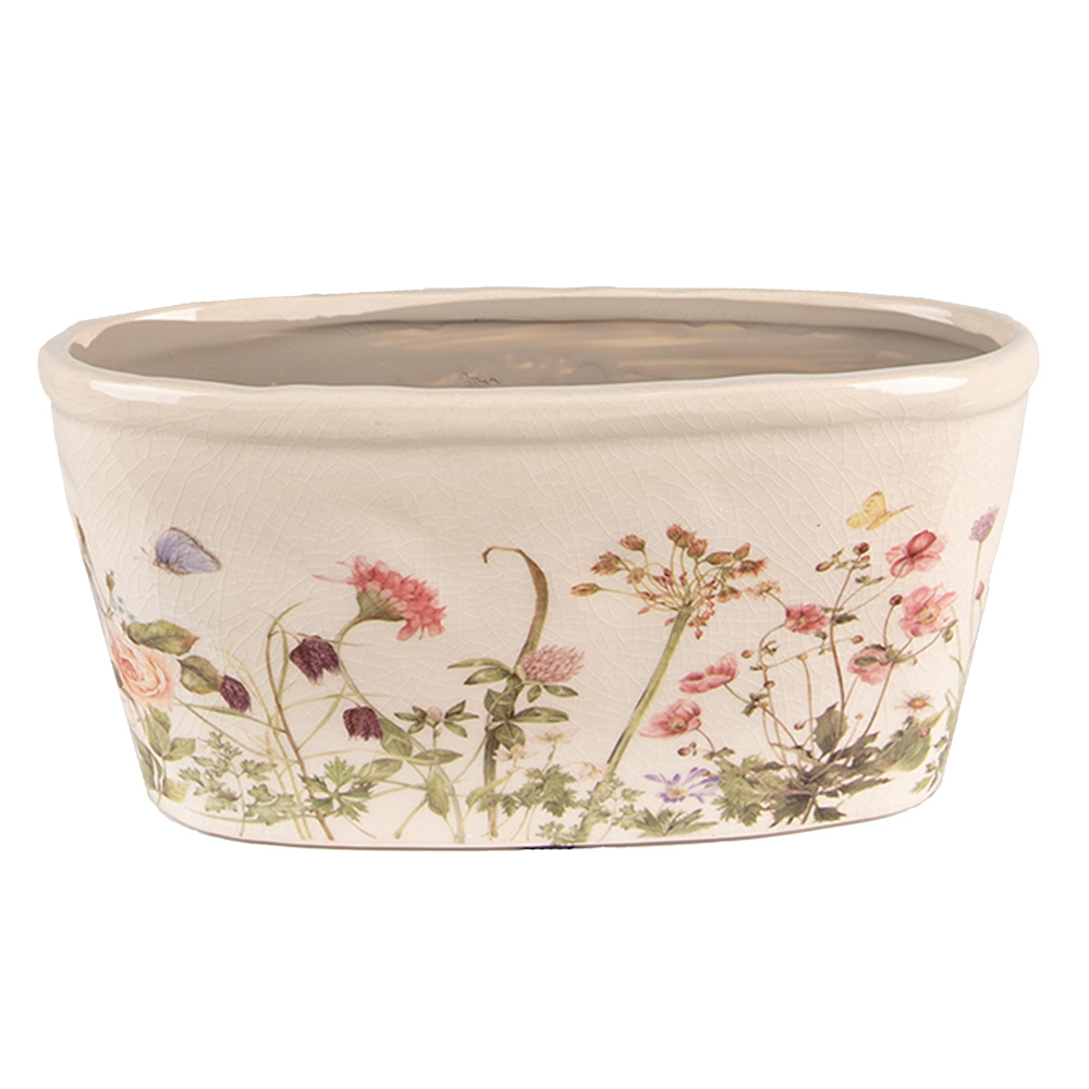 [6CE1557M] Vaso Porta Pianta Rosa, Beige 23x10x11 cm