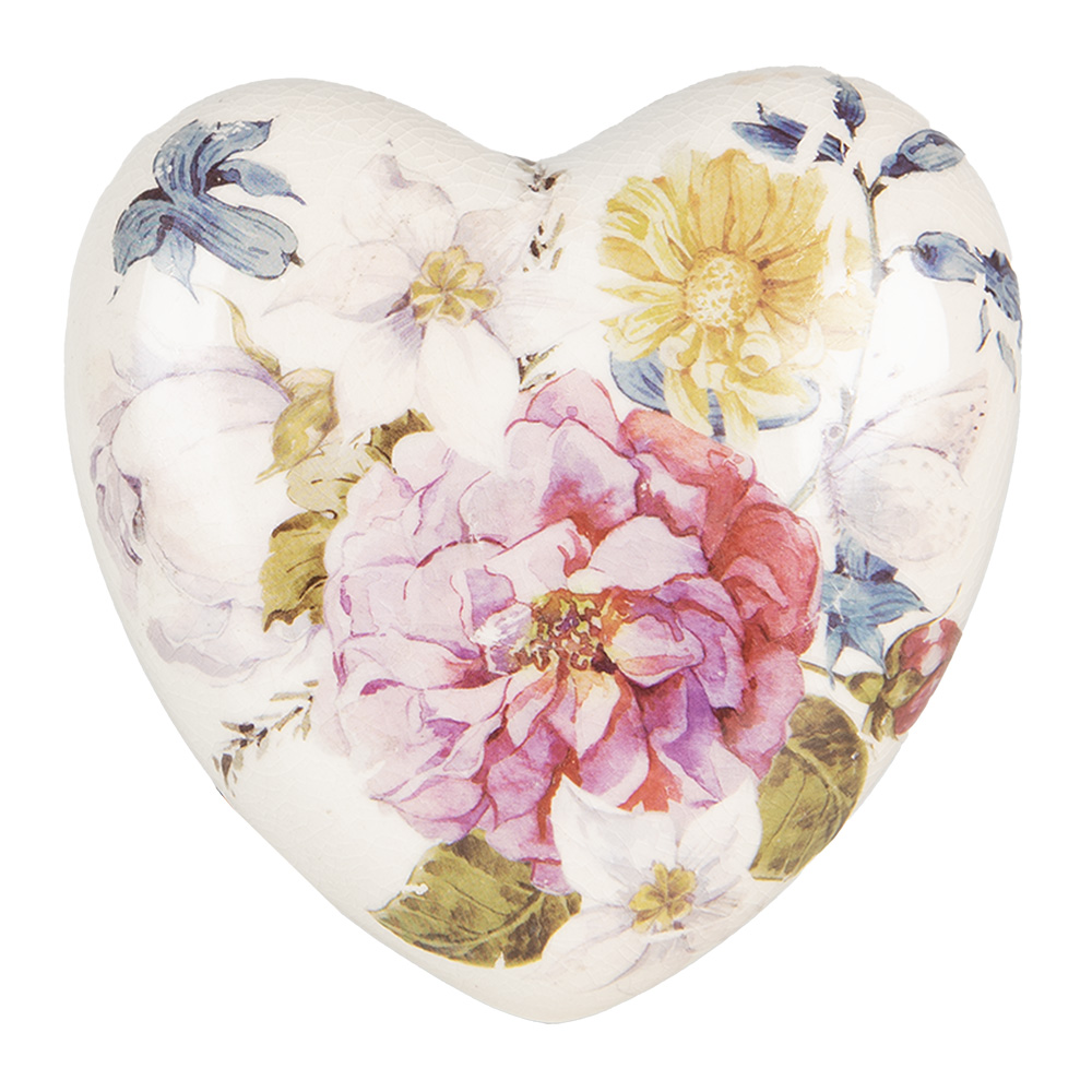 [6CE1561M] Decoration Heart Pink, Beige 8x8x4 cm