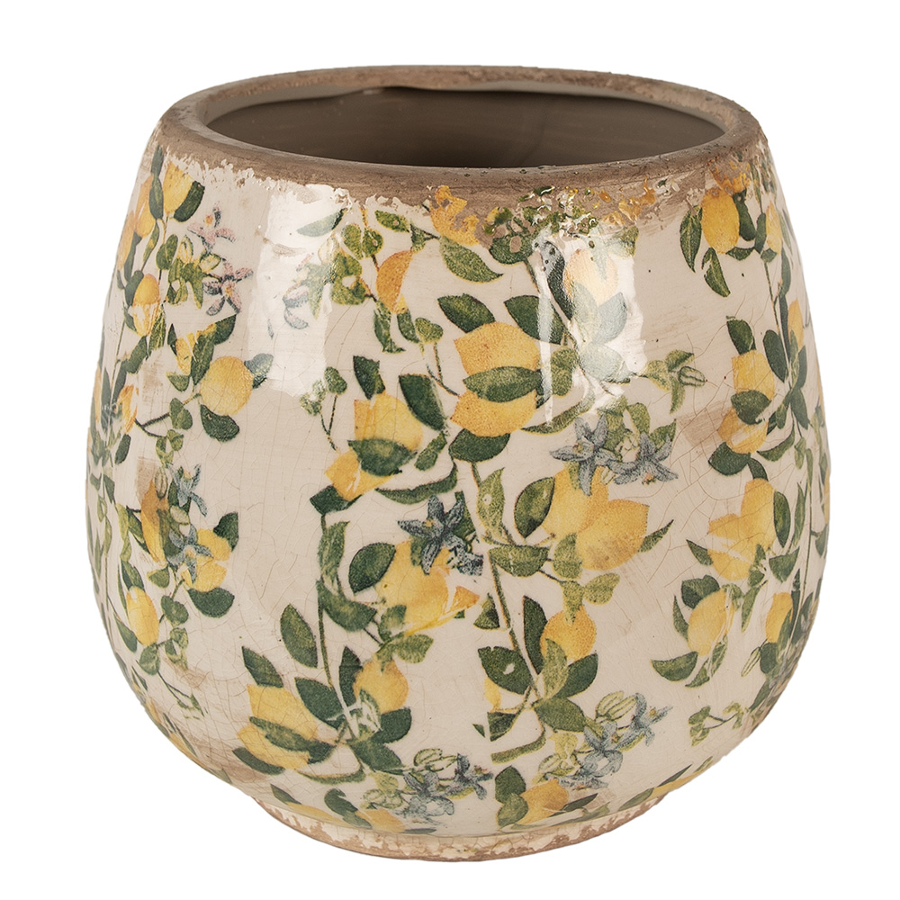 [6CE1608L] Pot de fleurs d'intérieur Beige Jaune Ø 18x17 cm