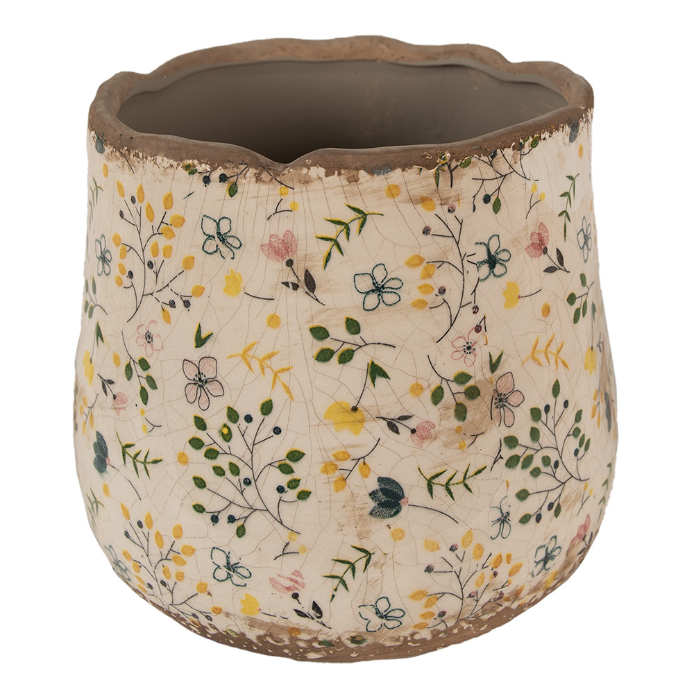 [6CE1610L] Vaso Porta Pianta Beige Giallo Ø 21x19 cm