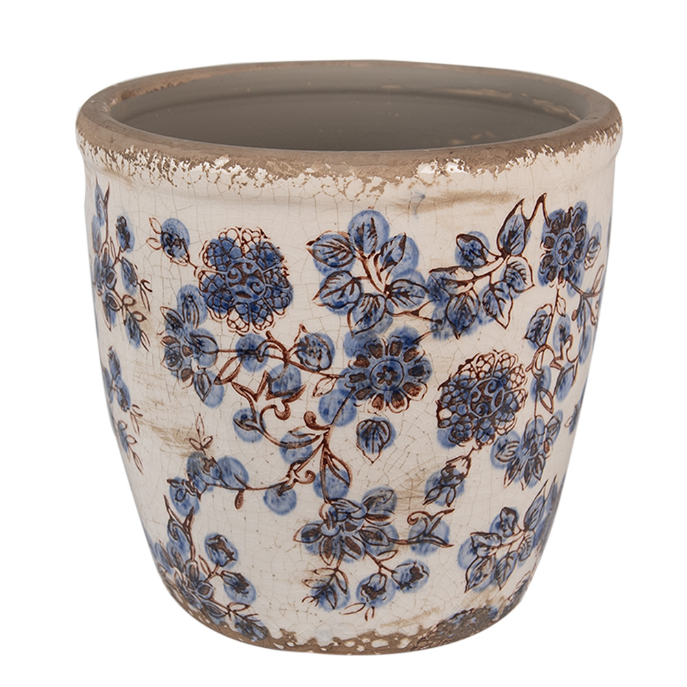 [6CE1619L] Pot de fleurs d'intérieur Beige Bleu Ø 17x16 cm