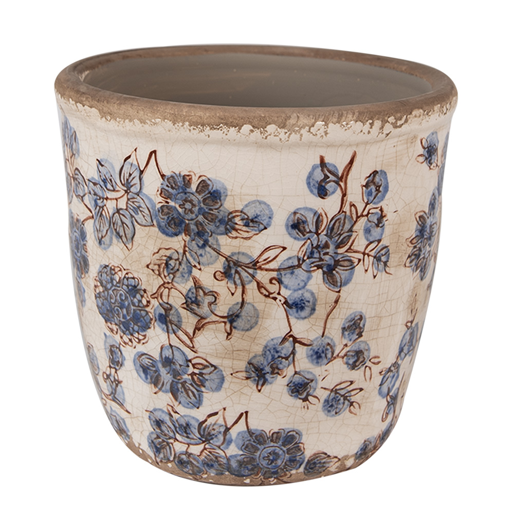 [6CE1619M] Pot de fleurs d'intérieur Beige Bleu Ø 14x14 cm