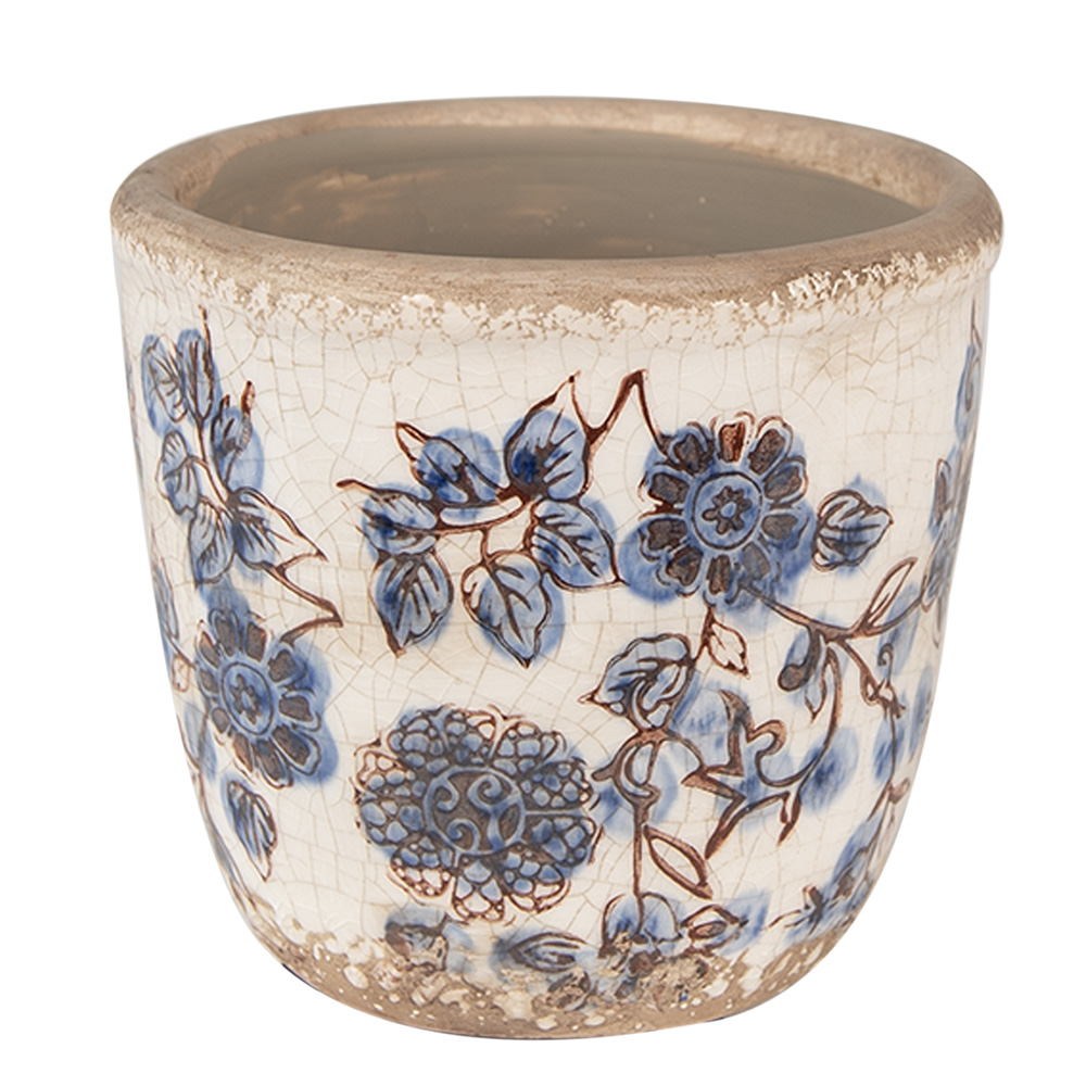 [6CE1619S] Pot de fleurs d'intérieur Beige Bleu Ø 13x12 cm