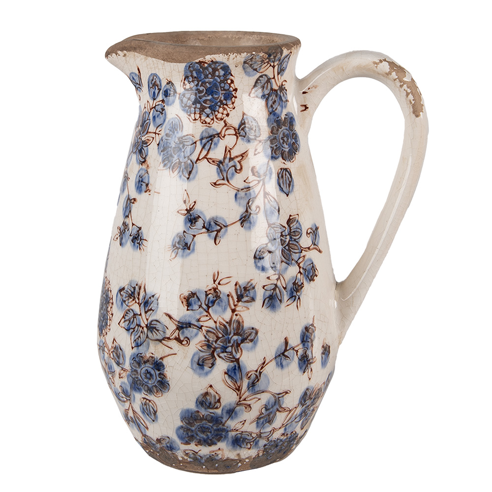 [6CE1621S] Decorative Pitcher Beige Blue 17x13x22 cm