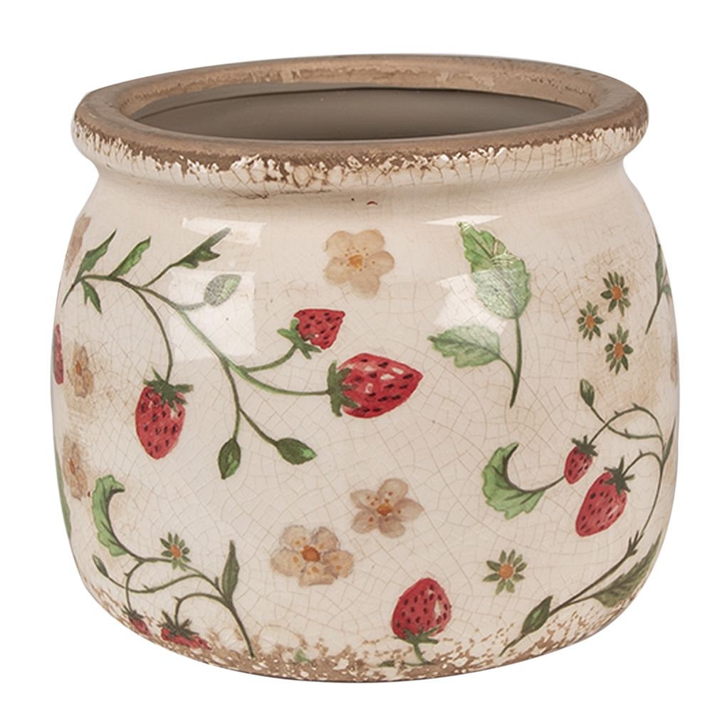 [6CE1632M] Vaso Porta Pianta Beige Rosso Ø 16x13 cm
