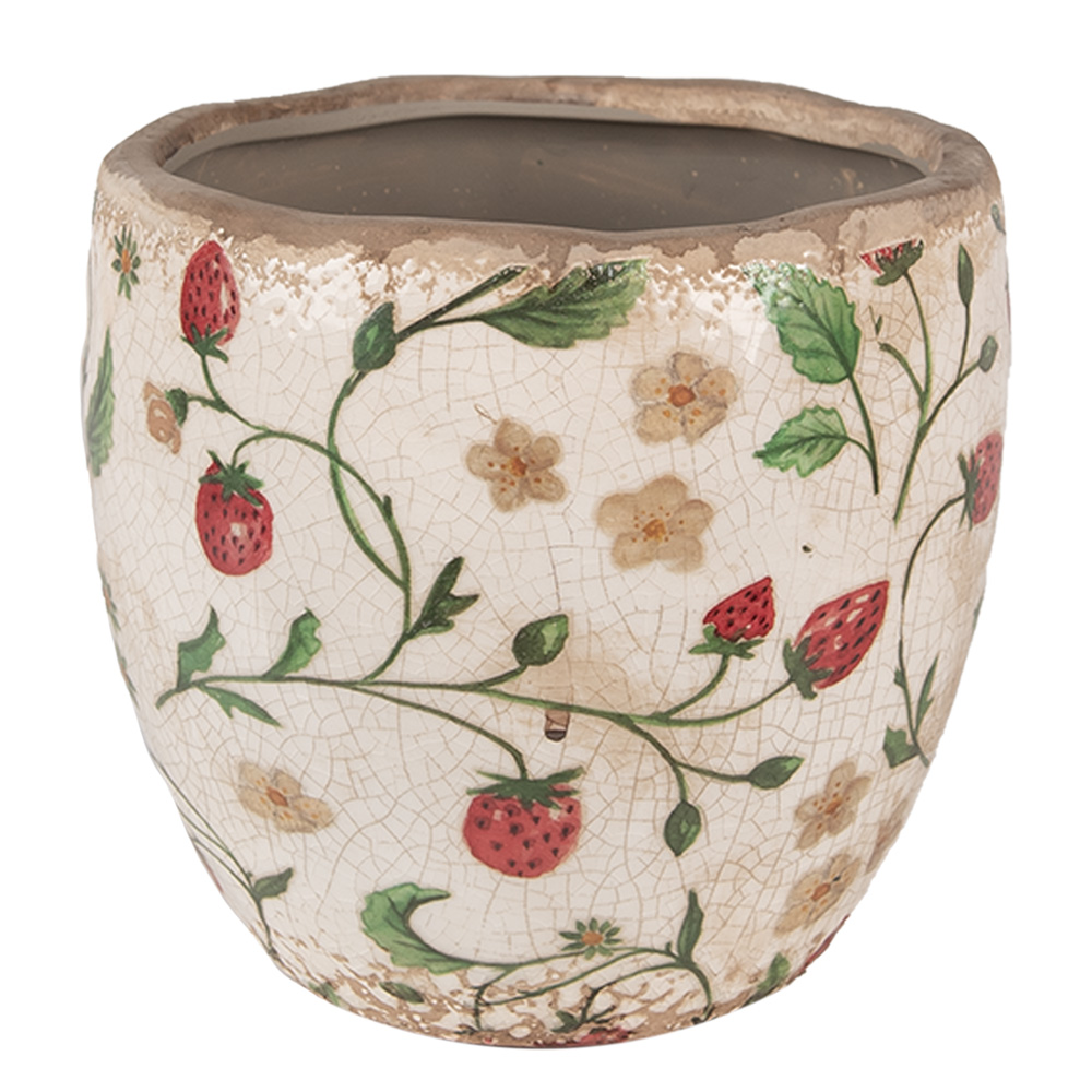[6CE1634M] Vaso Porta Pianta Beige Rosso Ø 14x14 cm