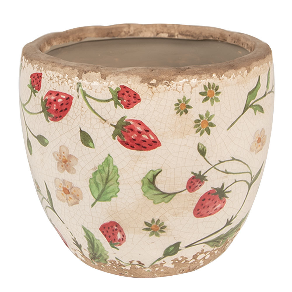 [6CE1634S] Vaso Porta Pianta Beige Rosso Ø 13x11 cm