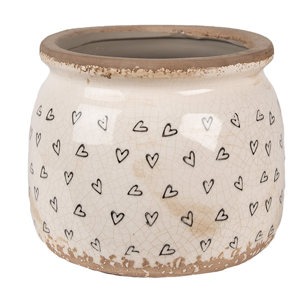 [6CE1653M] Vaso Porta Pianta Beige Nero Ø 16x13 cm