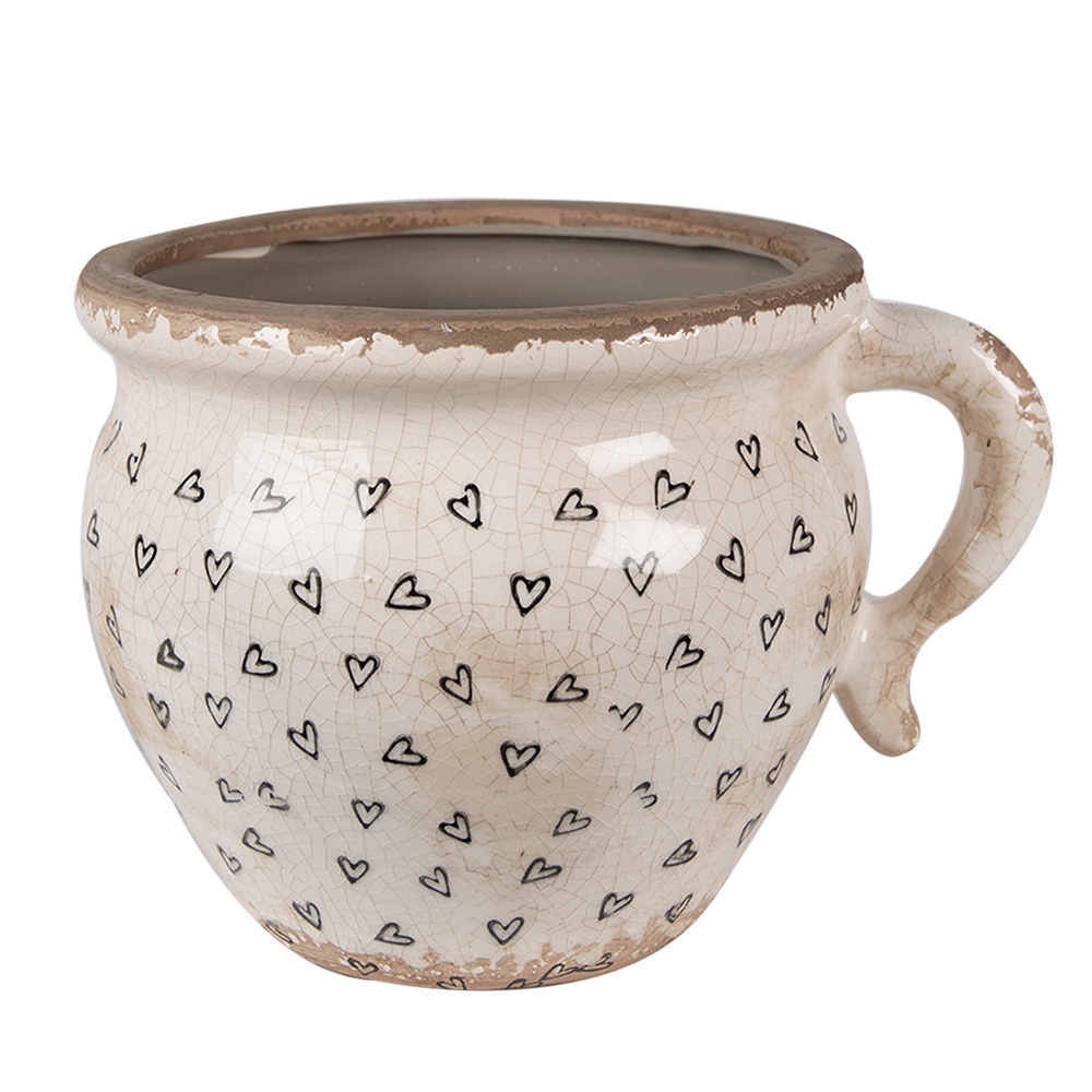 [6CE1655M] Pot de fleurs d'intérieur Beige Noir 17x14x12 cm