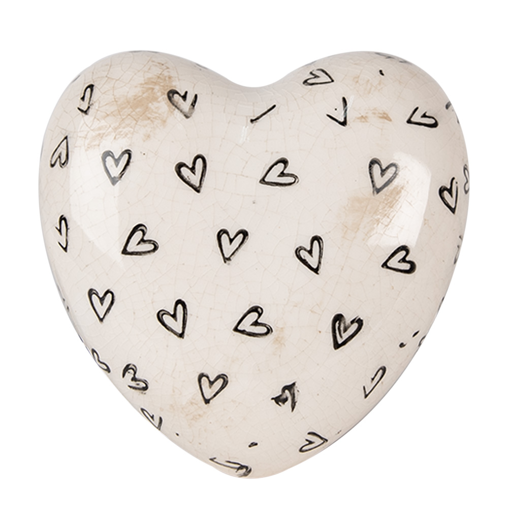 [6CE1656] Decoration Heart Beige Black 11x11x4 cm