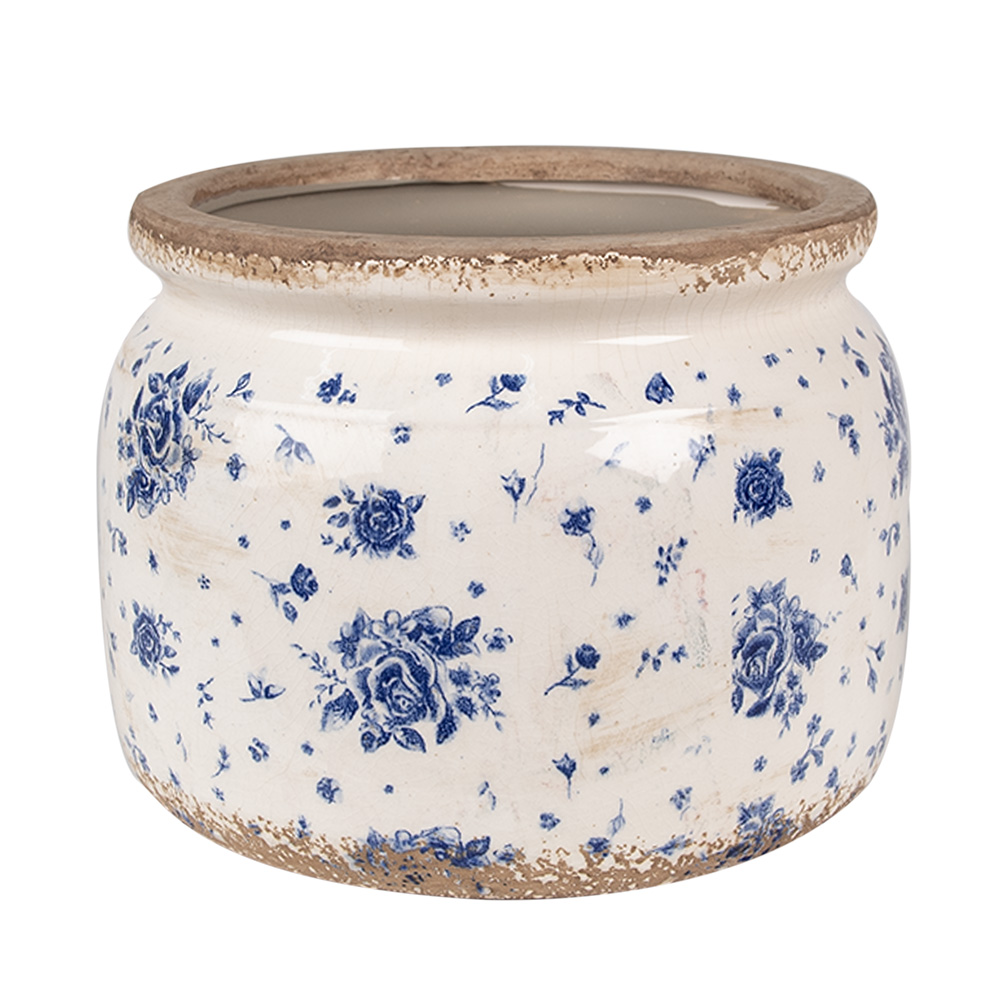 [6CE1659L] Pot de fleurs d'intérieur Beige Bleu Ø 20x15 cm