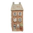 Tealight Holder Christmas House Brown Beige 12x9x28 cm