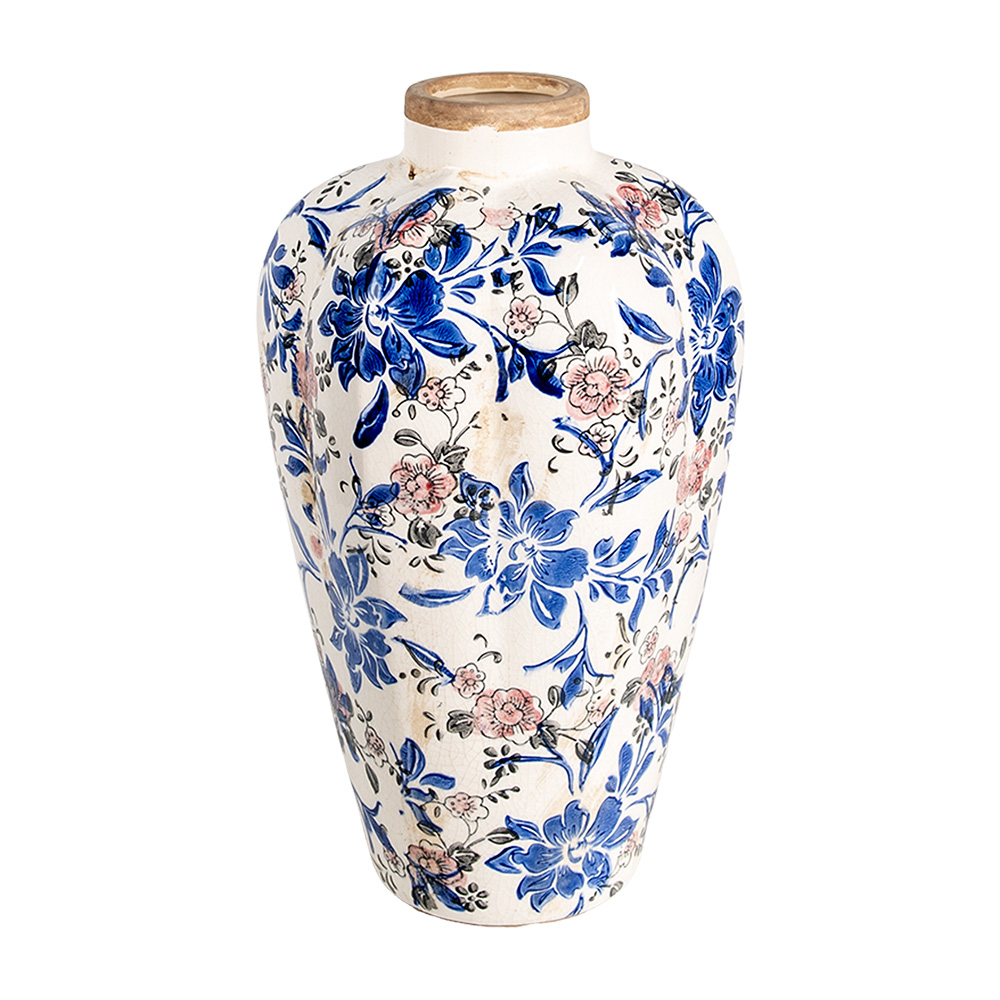 [6CE1935M] Vase Beige Blauw Ø 21x35 cm