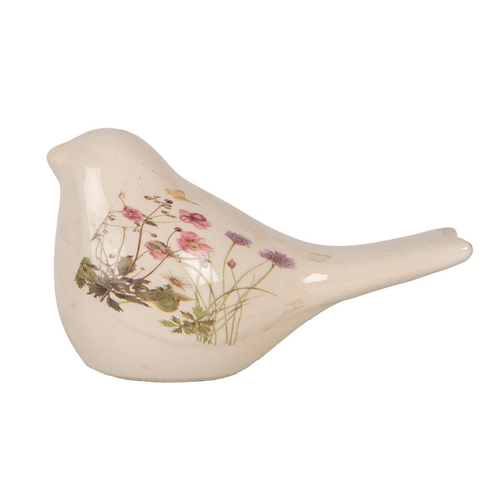 [6CE1953S] Dekoration Vogel Beige Rosa 16x7x9 cm