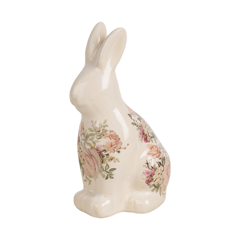 [6CE1956M] Decoration Statue Rabbit Beige Pink 13x10x21 cm