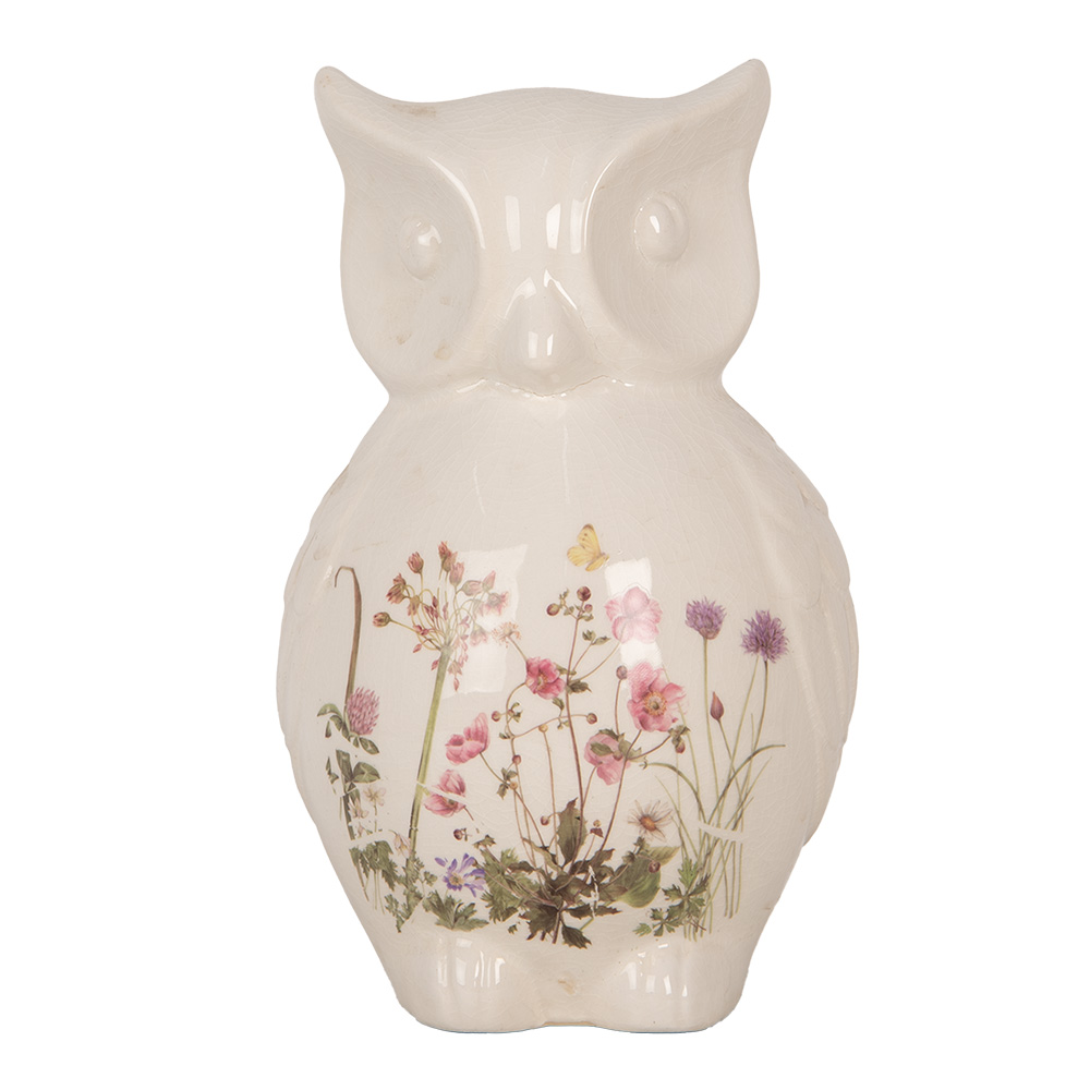Decoration Statue Owl Beige Pink 14x13x22 cm