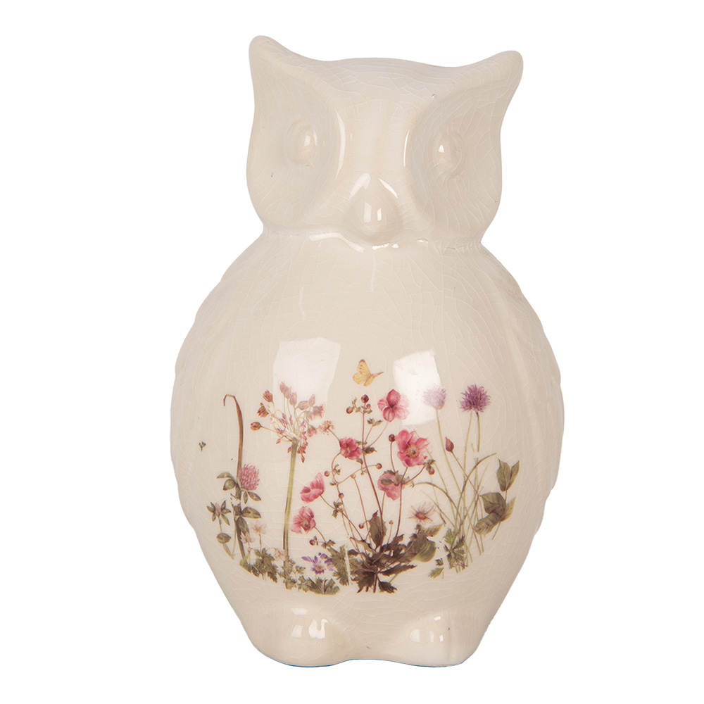Decoration Statue Owl Beige Pink 11x10x17 cm