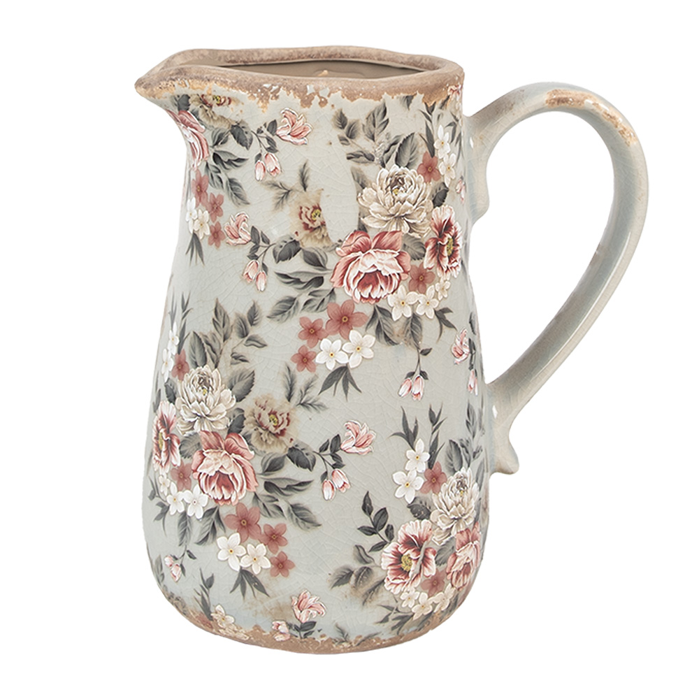 [6CE1965M] Decorative Pitcher Grey Pink 16x12x18 cm