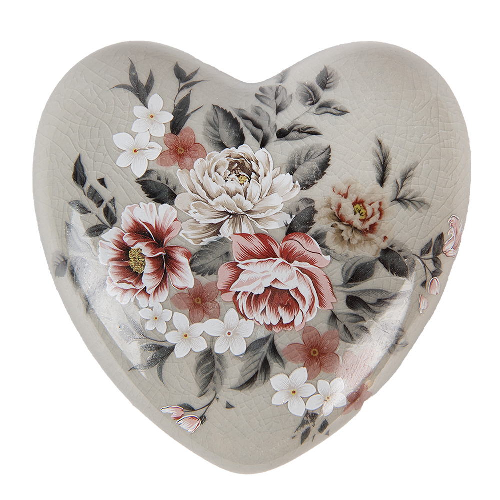 [6CE1973] Decoration Heart Grey Pink 11x11x4 cm