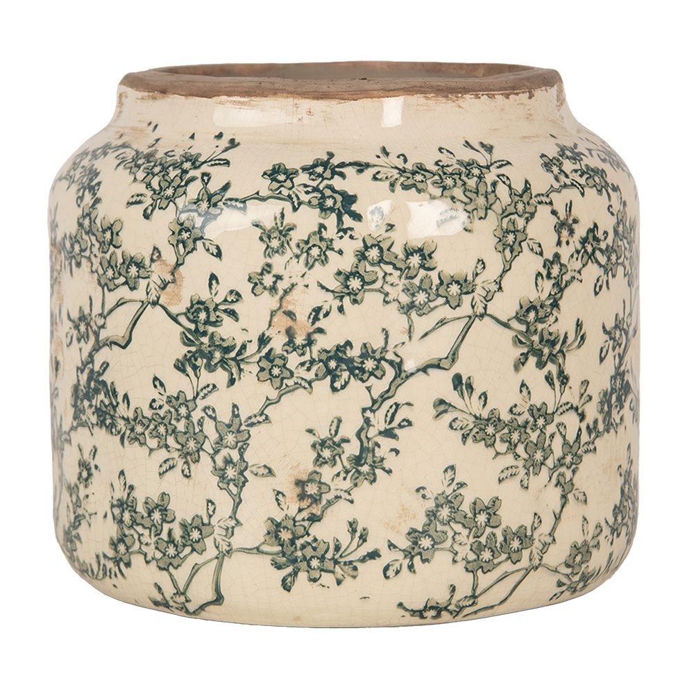 [6CE1975L] Vaso Porta Pianta Beige Verde Ø 18x16 cm