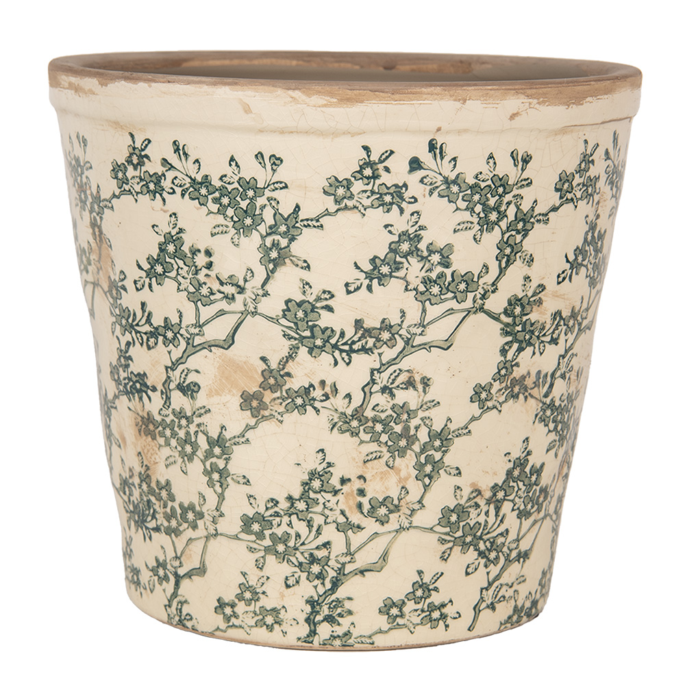 [6CE1976L] Vaso Porta Pianta Beige Verde Ø 21x20 cm