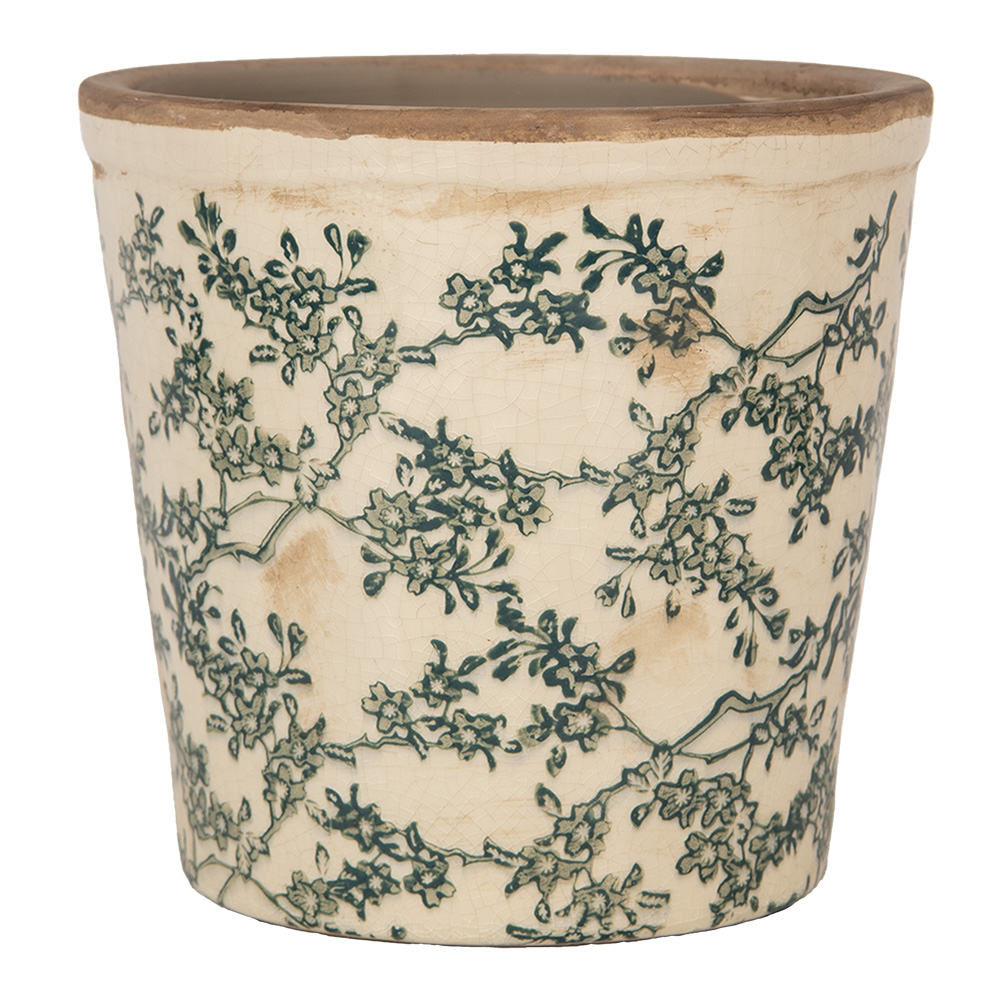 [6CE1976M] Blumentopf für Innen Beige Grün Ø 17x16 cm