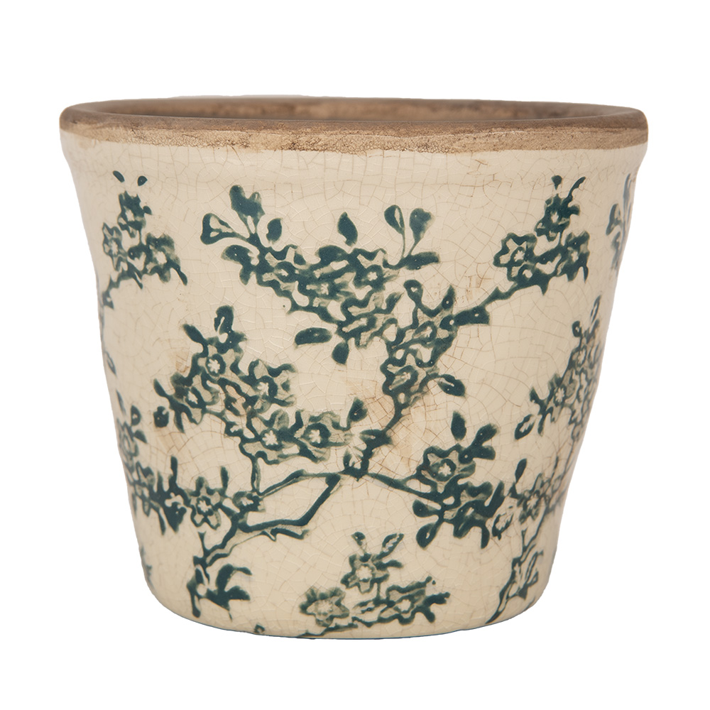 [6CE1976S] Vaso Porta Pianta Beige Verde Ø 12x11 cm