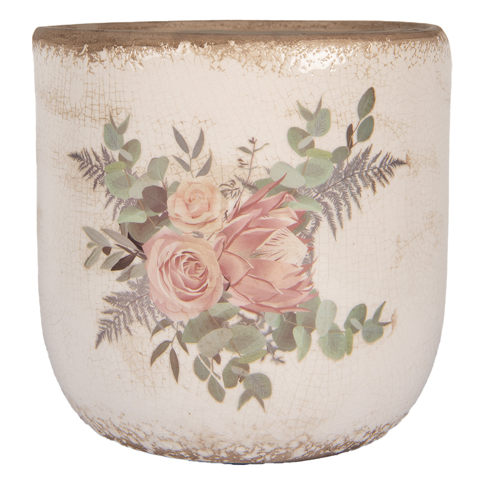 [6CE1981L] Vaso Porta Pianta Beige Rosa Ø 18x17 cm