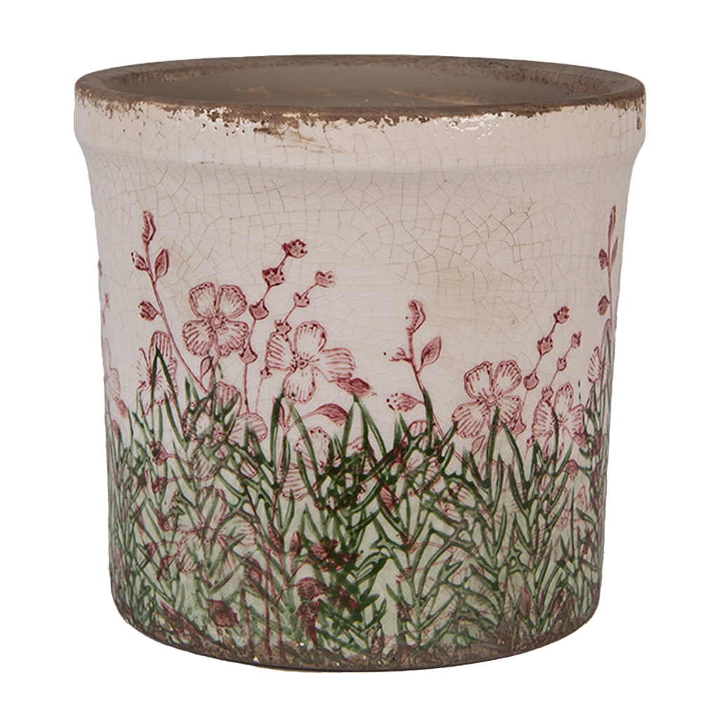 [6CE2017M] Blumentopf für Innen Beige Grün Ø 15x14 cm
