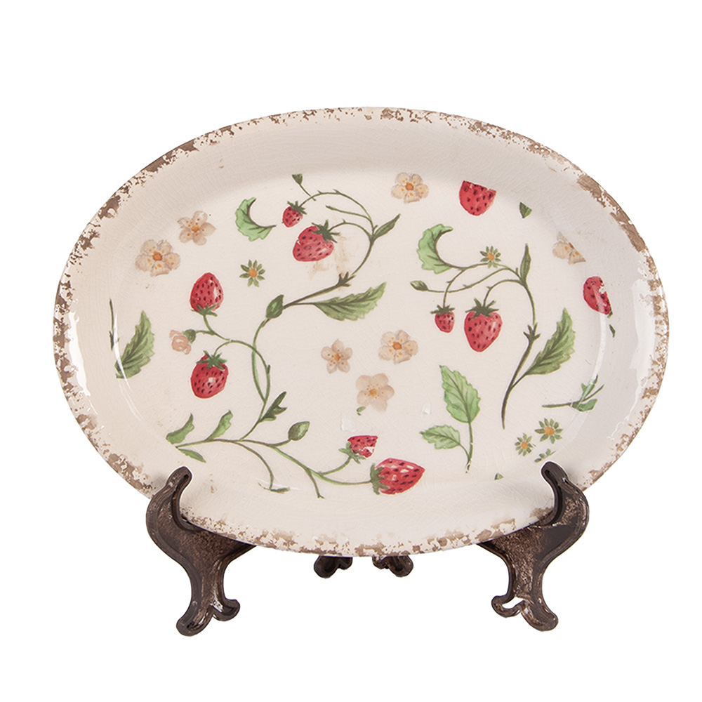 [6CE2022] Decorative Plate Beige Red 25x18x3 cm