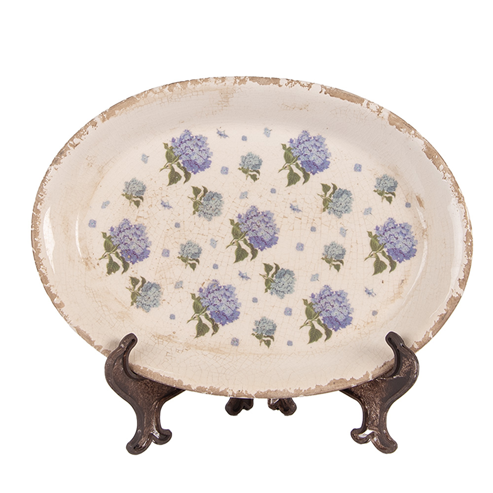 [6CE2024] Dekoration Teller Beige Blau 25x18x2 cm