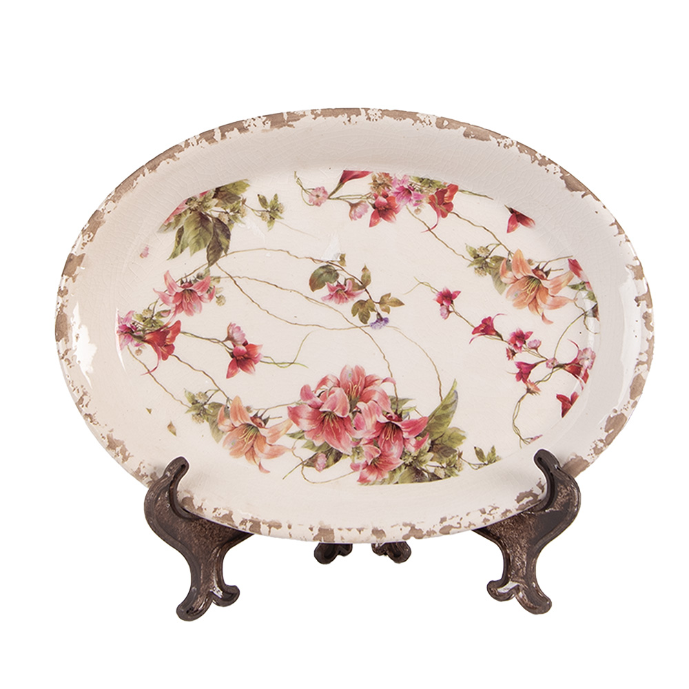 [6CE2028] Decorative Plate Beige Pink 25x18x3 cm