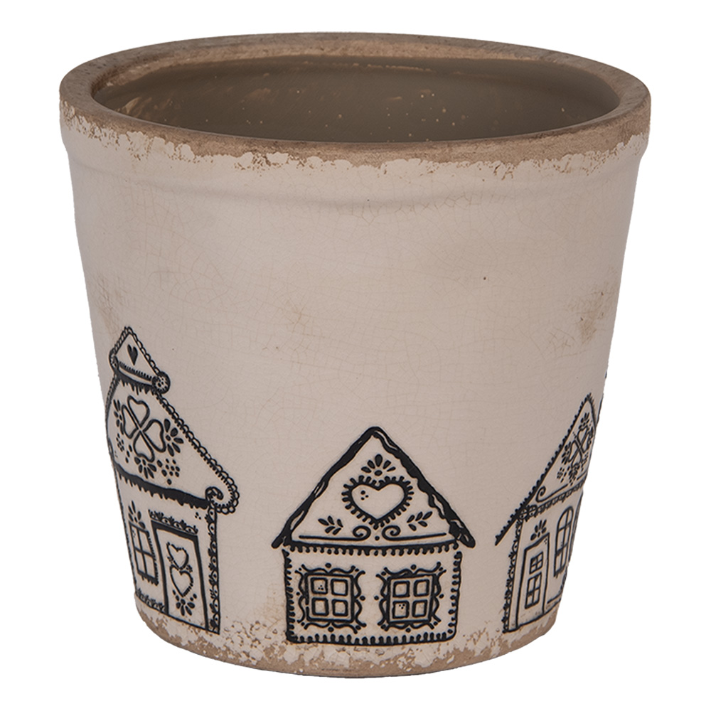 [6CE2123M] Pot de fleurs d'intérieur Beige Noir Ø 15x14 cm