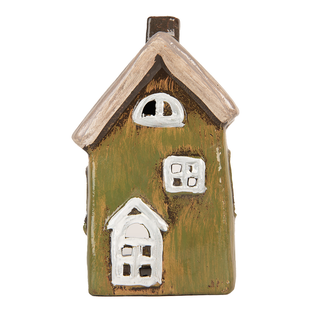[6CE2196] Dekoration Haus Grün Beige 9x7x15 cm