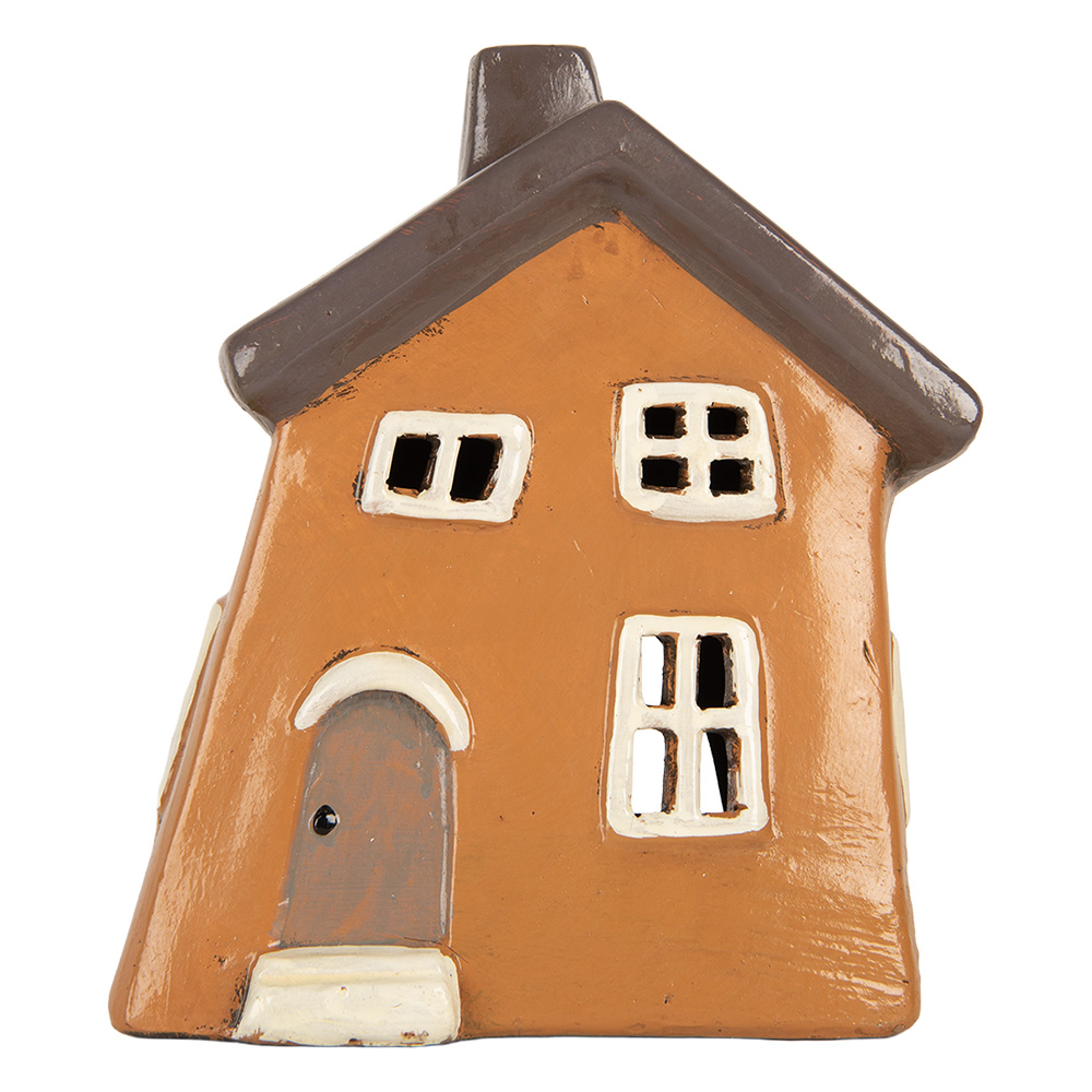 [6CE2204] Dekoration Haus Orange Grau 18x13x20 cm