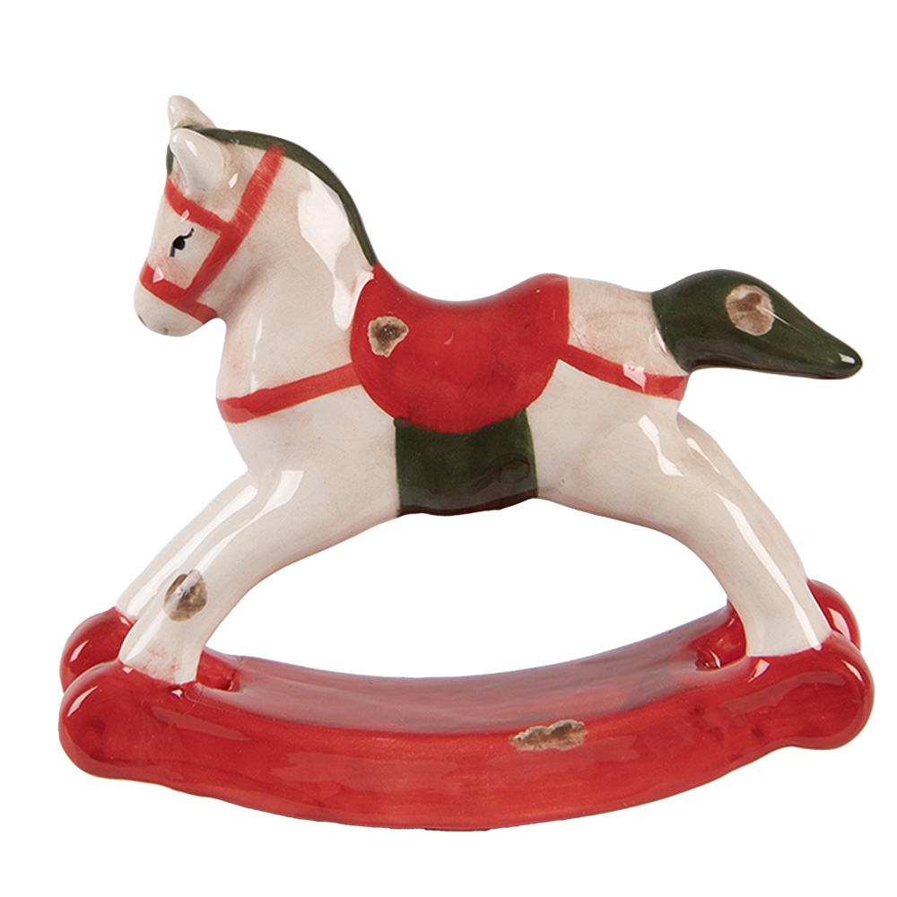 [6CE2263] Decoration Rocking Horse Beige Red 12x4x11 cm
