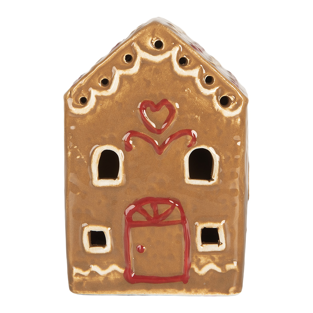 [6CE2340] Decoration house with LED Brown White 8x6x11 cm
