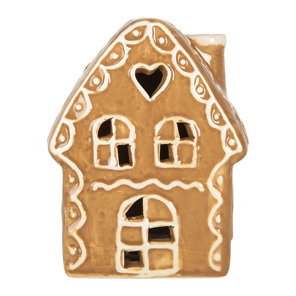 [6CE2355] Dekoration Haus mit LED Braun Weiß 8x6x11 cm