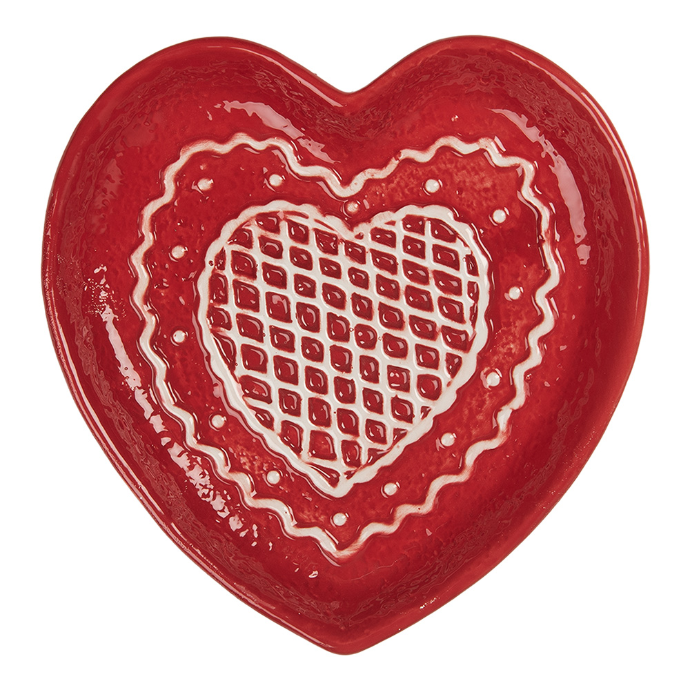 [6CE2359] Geschirr Frühstuckteller Rot Weiß 17x17x3 cm