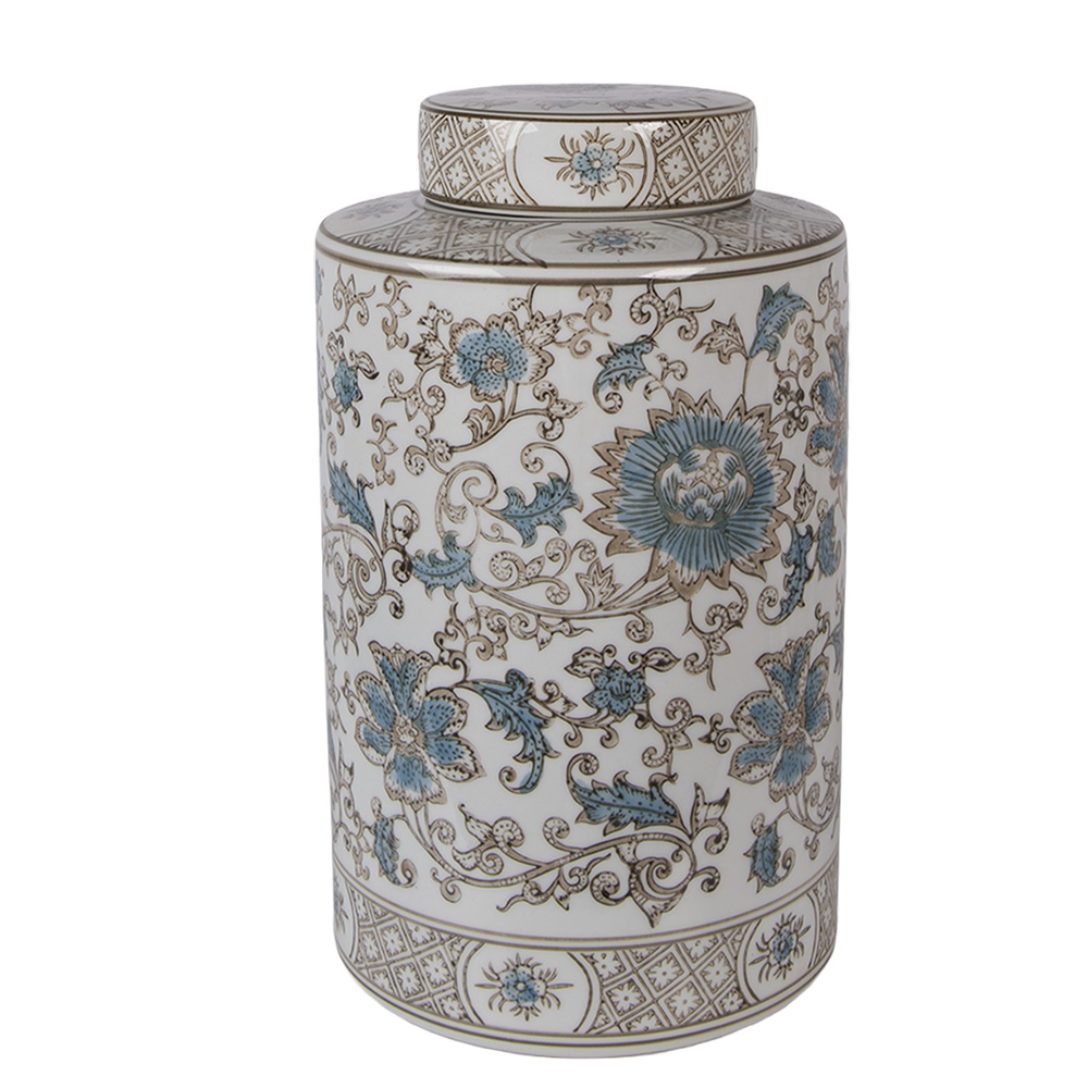 [6CE2372] Pot de décoration avec couvercle Blanc Vert Ø 18x30 cm