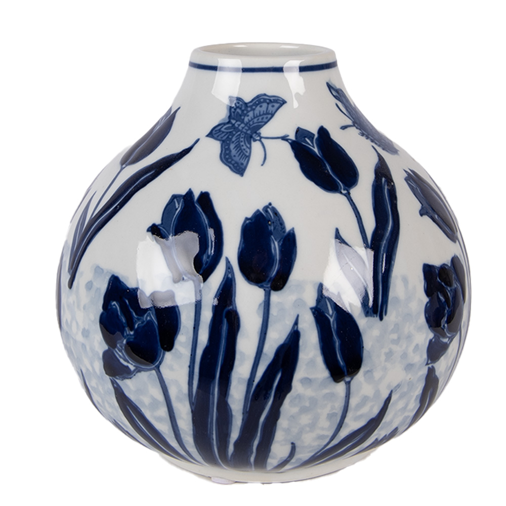 [6CE2376] Vase White Blue Ø 16x16 cm
