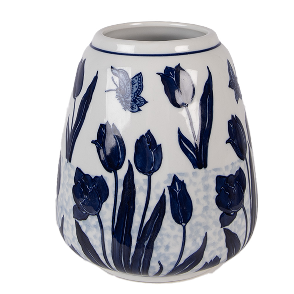 [6CE2377] Vase Blanc Bleu Ø 16x18 cm