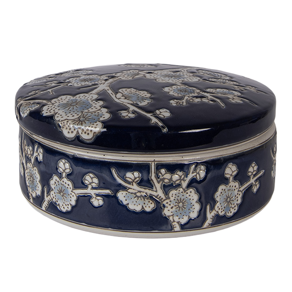 [6CE2390] Jewellery Box Blue White Ø 18x8 cm
